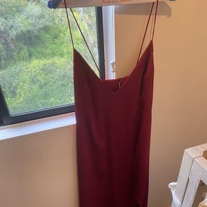 Custom red satin dress with slit and top